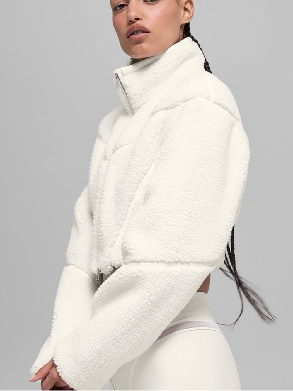 ALO Yoga Ivory Cropped Teddy Sherpa Zip Jacket - Picture 3 of 6